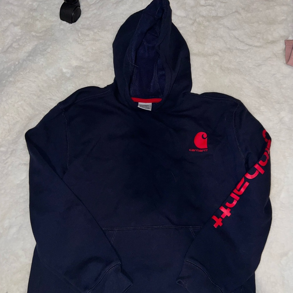Carhartt Dark Blue Hoodie with Red Accent - Big Kid